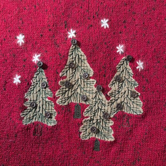Christopher and Banks Sweater Size 14 Holiday Hand Embroidered Christmas Trees - Picture 4 of 11